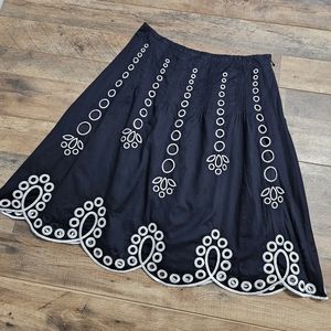 NEW Beth Bowley Cotton Embroidered Cut Out A-Line Pintuck Waist Midi Skirt 6